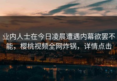 业内人士在今日凌晨遭遇内幕欲罢不能，樱桃视频全网炸锅，详情点击