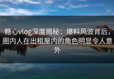 糖心vlog深度揭秘：爆料风波背后，圈内人在出租屋内的角色明显令人意外