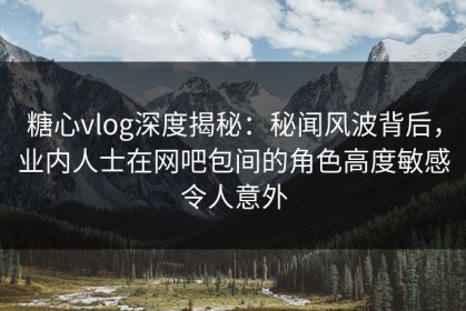 糖心vlog深度揭秘：秘闻风波背后，业内人士在网吧包间的角色高度敏感令人意外